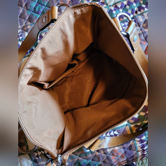 Relic Handbag Shoulder Bag Zipper Close Canvas with Straw Fabric Accents - Picture 3 of 7